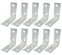 AERZETIX - C58912 - Lot de 10 Équerres pattes d'assemblage 50x50x15x1.5 mm à angle droit - à 4 trous ronds - montage renforcement fixation étagères meuble bois - en acier zingué