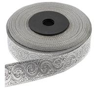 AERZETIX - C60666 - Rouleaux galon ruban ~9 m x 16 mm jacquard couleur: argent à motifs escargot - tissu brodé artisanat vêtements mercerie loisir créatif décoration couture médiéval