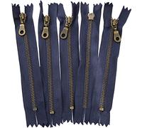 AERZETIX - C61375 - Lot de 5 Fermetures éclairs non séparables 16 cm en métal à tirette déco - fermeture à glissière - bleu foncé - curseur maroquinerie couture jupe robe vêtement pantalon mercerie