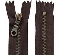 AERZETIX - C61377 - Fermeture éclair non séparable 16 cm en métal à tirette déco - fermeture à glissière - marron foncé - curseur maroquinerie couture jupe robe vêtement pantalon mercerie