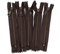AERZETIX - C61377 - Lot de 5 Fermetures éclairs non séparables 16 cm en métal à tirette déco - fermeture à glissière - marron foncé - curseur maroquinerie couture jupe robe vêtement pantalon mercerie