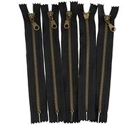 AERZETIX - C61381 - Lot de 5 Fermetures éclairs non séparables 20 cm en métal à tirette déco - fermeture à glissière - noir - curseur maroquinerie couture jupe robe vêtement pantalon mercerie