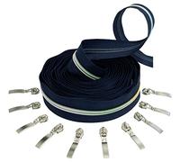 AERZETIX - C62475x5-C62942x10 - Kit de Fermeture éclair à glissière Spirale 5m N°5 Couleur: Bleu foncé/Arc-en-Ciel + 10 curseurs N°5 Non verrouillable Couleur Argent Droit - en Nylon/métal - mercerie