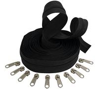 AERZETIX - C62509x5-C62567x10 - Kit de Fermeture éclair à glissière Spirale 5m N°3 Couleur: Noir + 10 curseurs N°3 Non verrouillables Couleur: Argent - en métal - mercerie Couture