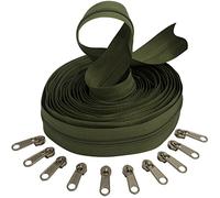 AERZETIX - C62580x5-C62567x10 - Kit de Fermeture éclair à glissière Spirale 5m N°3 Couleur: Vert cèdre + 10 curseurs N°3 Non verrouillables Couleur: Argent - en métal - mercerie Couture