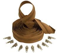 AERZETIX - C62644x5-C62926x10 - Kit de Fermeture éclair à glissière Spirale 5m N°5 Couleur: Marron tuile + 10 curseurs Couleur Argent à verrou - en Nylon/métal - mercerie