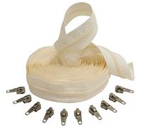 AERZETIX - C62646x5-C62926x10 - Kit de Fermeture éclair à glissière Spirale 5m N°5 Couleur: écru + 10 curseurs Couleur Argent à verrou - en Nylon/métal - mercerie