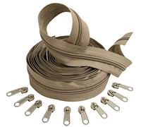 AERZETIX - C62666x5-C62791x10 - Kit de Fermeture éclair à glissière Spirale 5m N°5 Couleur: Cappuccino + 10 curseurs Couleur Argent sans verrou - en Nylon/métal - mercerie