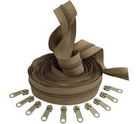 AERZETIX - C62676x5-C62791x10 - Kit de Fermeture éclair à glissière Spirale 5m N°5 Couleur: Marron Clair + 10 curseurs Couleur Argent sans verrou - en Nylon/métal - mercerie