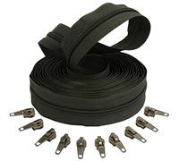 AERZETIX - C62690x5-C62926x10 - Kit de Fermeture éclair à glissière Spirale 5m N°5 Couleur: Vert Olive foncé + 10 curseurs Couleur Argent à verrou - en Nylon/métal - mercerie