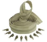 AERZETIX - C62706x5-C62926x10 - Kit de Fermeture éclair à glissière Spirale 5m N°5 Couleur: Beige Clair + 10 curseurs Couleur Argent à verrou - en Nylon/métal - mercerie