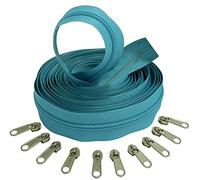 AERZETIX - C62736x5-C62791x10 - Kit de Fermeture éclair à glissière Spirale 5m N°5 Couleur: Bleu-Vert + 10 curseurs Couleur Argent sans verrou - en Nylon/métal - mercerie