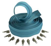 AERZETIX - C62736x5-C62926x10 - Kit de Fermeture éclair à glissière Spirale 5m N°5 Couleur: Bleu-Vert + 10 curseurs Couleur Argent à verrou - en Nylon/métal - mercerie