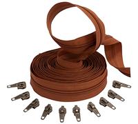 AERZETIX - C62738x5-C62926x10 - Kit de Fermeture éclair à glissière Spirale 5m N°5 Couleur: Cannelle + 10 curseurs Couleur Argent à verrou - en Nylon/métal - mercerie