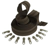 AERZETIX - C62742x5-C62791x10 - Kit de Fermeture éclair à glissière Spirale 5m N°5 Couleur: Moka + 10 curseurs Couleur Argent sans verrou - en Nylon/métal - mercerie