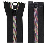 AERZETIX - C64045 - Lot de 2 Fermetures éclair à glissière spiralée N°5 50 cm séparable autobloquante - maille en nylon arc-en-ciel - tirette déco en métal - couleur noir - curseur mercerie