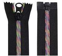 AERZETIX - C64046 - Lot de 2 Fermetures éclair à glissière spiralée N°5 55 cm séparable autobloquante - maille en nylon arc-en-ciel - tirette déco en métal - couleur noir - curseur mercerie