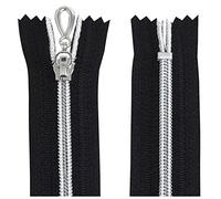AERZETIX - C64066 - Lot de 2 Fermetures éclair à glissière spirale N°5 20 cm non séparable autobloquant - maille en nylon argentée - tirette curseur en métal - couleur noir - mercerie