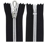 AERZETIX - C64067 - Lot de 2 Fermetures éclair à glissière spirale N°5 25 cm non séparable autobloquant - maille en nylon argentée - tirette curseur en métal - couleur noir - mercerie