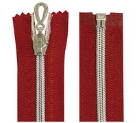 AERZETIX - C64077 - Lot de 2 Fermetures éclair à glissière spirale N°5 50 cm séparable autobloquant - maille en nylon argentée - tirette curseur en métal - couleur rouge - mercerie