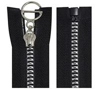 AERZETIX - C64182 - Lot de 2 Fermetures éclair/à glissière injectées séparables N°5 65 cm autobloquante - tirette déco en métal - couleur noir et argent - maille curseur mercerie vêtement couture