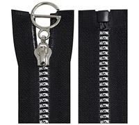 AERZETIX - C64183 - Lot de 2 Fermetures éclair/à glissière injectées séparables N°5 70 cm autobloquante - tirette déco en métal - couleur noir et argent - maille curseur mercerie vêtement couture
