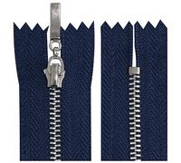 AERZETIX - C64668 - Lot de 5 Fermetures éclair/à glissière métalliques N°3 12 cm non séparable chromée - tirette déco - couleur bleu foncé - maille curseur mercerie vêtement couture