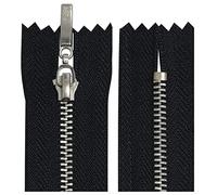 AERZETIX - C64681 - Lot de 2 Fermetures éclair/à glissière métalliques N°3 18 cm non séparable chromée - tirette déco - couleur noir - maille curseur mercerie vêtement couture