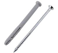 AERZETIX - C65089 - Lot de 25 Chevilles à Clou/Frapper Ø8x100 mm + vis а tête fraisée Ø5×105 mm avec collerette - en Nylon et métal - Fixation en béton Brique Outil matériaux Plein travaux perçage