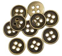 AERZETIX - C65574 - Lot de 10 Boutons à coudre ronds Ø10x1.4 mm 16L L16 à 4 trous - couleur: doré/noir - en métal - mercerie vêtements couture mode confection tissu aiguille