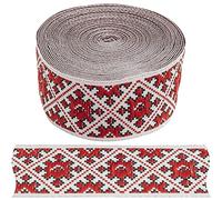 AERZETIX - C67790 - Bande ruban galon 4.5 mètres x 32 mm "motifs rouges" - confection vêtements mercerie loisir créatif customisation décoration couture ornement - multicolore