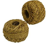AERZETIX - C73415 - Lot de 2 Pelotes de cordon tressé 50 m x 2 mm fil brillant - couleur doré - rouleau fil ficelle métallisé décoration projets créatifs art emballage torsadé