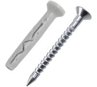 AERZETIX - C73945 - Lot de 25 Chevilles à Clou/Frapper Ø6x40 mm + vis а tête fraisée Ø4×45 mm avec collerette - en Nylon et métal - Fixation en béton Brique Outil matériaux Plein travaux perçage