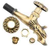 AERZETIX - Cannelle Murale Robinet d'Évier 1/2'' Tête Dragon Croisillon Rond Antique Rétro Décorative - Ornement Salle de Bain Vintage Robinetterie Cuisine Jardin - en Laiton Vieilli