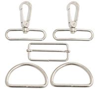 AERZETIX - Ensemble de 2 mousquetons pivotants 360° à émerillon + 2 anneaux D demi-rond Ø5 mm + 1 boucle de réglage coulissante | passage de sangle 50 mm | en métal de couleur argent