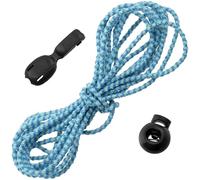 AERZETIX Ensemble de 3 m d’élastique rond décoratif Ø4 mm bleu et bleu clair / 6 bloque-cordons ovales Ø16 mm à 1 trou et 6 embouts de cordon pliables 19 mm noir