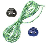 AERZETIX Ensemble de 3 m d’élastique rond décoratif Ø4 mm vert pétillant et bleu / 6 bloque-cordons ovales vert foncé et 6 de couleur bleu à 2 ouvertures Ø4.5 mm