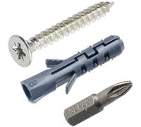 AERZETIX - Kit de 10 chevilles à expansion Ø8x40 mm en nylon + 10 vis à bois à tête fraisée Ø5x40 mm argent + 1 embout de vissage 1/4 PZ2 | pour fixations dans matériaux pleins béton brique