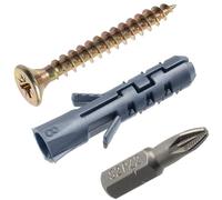 AERZETIX - Kit de 10 chevilles à expansion Ø8x40 mm en nylon + 10 vis à bois à tête fraisée Ø5x40 mm jaune + 1 embout de vissage 1/4 PZ2 | pour fixations dans matériaux pleins béton brique