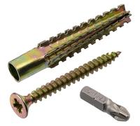 AERZETIX - Kit de 15 chevilles métalliques à expansion à denture extérieure Ø8x60 mm de couleur doré + 15 vis Ø6x60 mm + 1 embout PZ3 | pour béton cellulaire, carreaux de plâtre