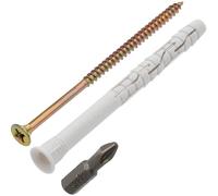 AERZETIX - Kit de 20 chevilles universelles à collerette biseautée Ø8x100 mm en polyamide + 20 vis à bois Ø5x100 mm + 1 embout de vissage PZ2 1/4