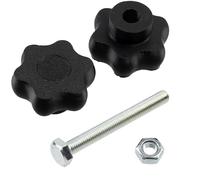 AERZETIX - Kit de 4 boutons molettes poignées de serrage М10 en forme d'étoile en plastique noir + 2 vis M10x90 mm à 6 pans et 2 écrous M10 hexagonaux | plage de serrage maximale 50 mm