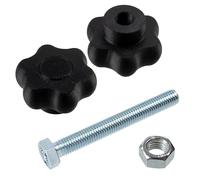 AERZETIX - Kit de 4 boutons molettes poignées de serrage М12 en forme d'étoile en plastique noir + 2 vis M12x100 mm à 6 pans et 2 écrous M12 hexagonaux | plage de serrage maximale 56 mm