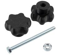 AERZETIX - Kit de 4 boutons molettes poignées de serrage М8 en forme d'étoile en plastique noir + 2 vis M8x110 mm à 6 pans et 2 écrous M8 hexagonaux | plage de serrage maximale 72 mm