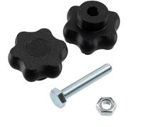AERZETIX - Kit de 4 boutons molettes poignées de serrage M10 en forme d'étoile en plastique noir + 2 vis M10x60 mm à 6 pans et 2 écrous M10 hexagonaux | plage de serrage maximale 20 mm