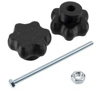 AERZETIX - Kit de 4 boutons molettes poignées de serrage M8 en forme d'étoile en plastique noir + 2 vis M8x150 mm à 6 pans et 2 écrous M8 hexagonaux | plage de serrage maximale 112 mm