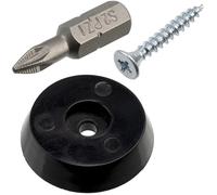 AERZETIX - Kit de 4 Pieds Patins de Meubles Ronds Ø25x6 mm en Plastique Noir + 4 vis à Bois Ø3x20 mm + 1 Embout de vissage 1/4 PZ1 pour Fixation sous étagère Commode canapé Fauteuil