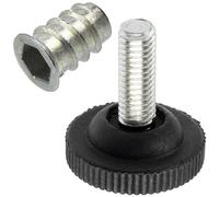 AERZETIX - Kit de 4 Pieds vérins de Meubles réglables M8 à Visser + 4 Inserts filetés M8 à 6 pans Creux de Couleur Noir pour Tables chaises Bureaux en Bois à Hauteur Adaptable