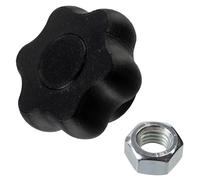 AERZETIX | Kit de 5 boutons molettes poignées de serrage en forme d'étoile en plastique noir + 5 écrous M12 hexagonaux | blocage réglage trépieds et mobilier technique