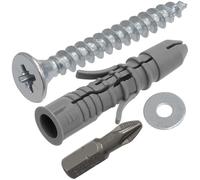 AERZETIX - Kit de 50 chevilles universelles à collerette Ø8x40 mm en nylon + 50 vis à bois Ø5x40 mm + 50 rondelles larges pour boulon M5 + 1 embout de vissage PZ2 1/4